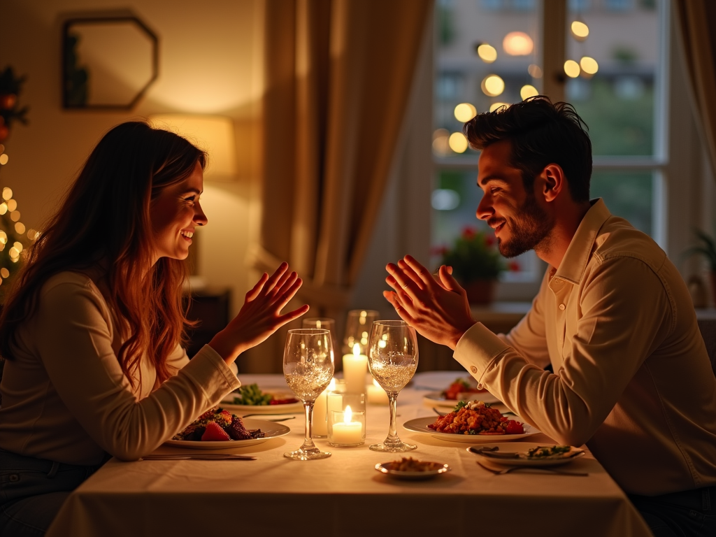 夕食時に感謝の言葉を伝える夫婦