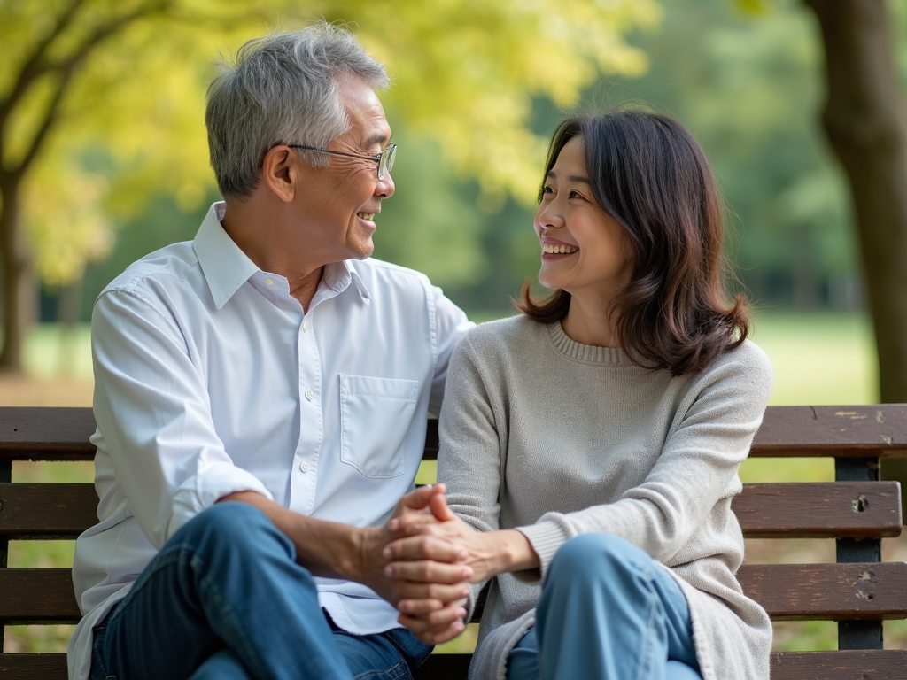 手をつないで笑顔の夫婦
