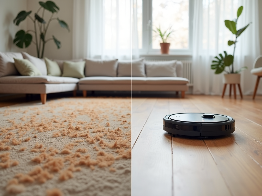 ロボット掃除機使用前後の床の様子