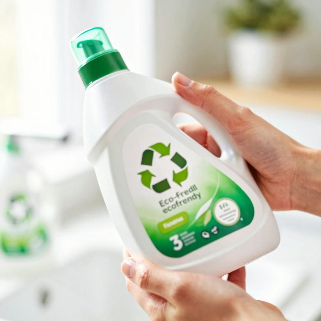 洗剤のラベルをチェックする手元