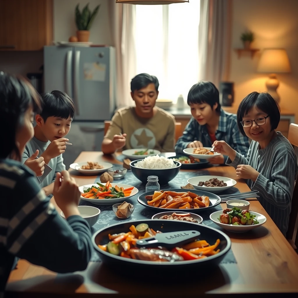 家族で食卓を囲む写真