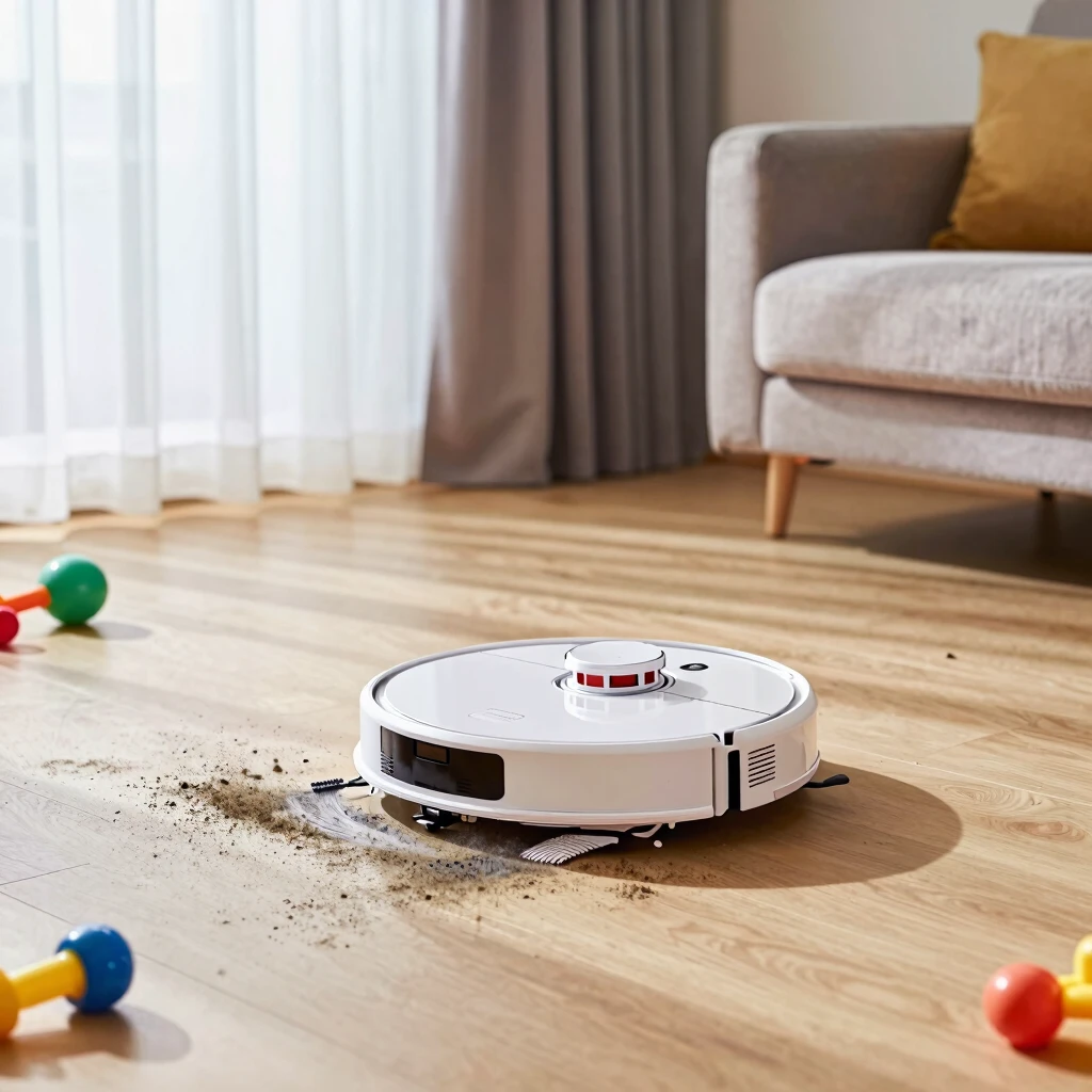 リビングルームを自動掃除するロボット掃除機