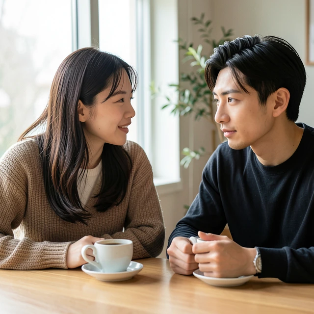 共感を持って話す夫婦のクローズアップ