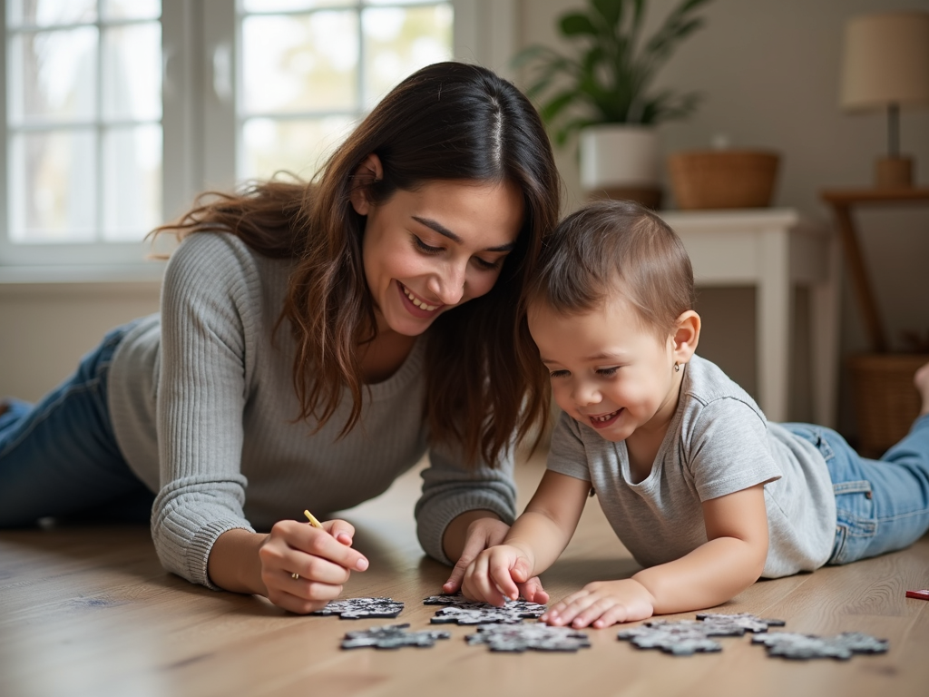 子供と一緒にパズルをするマインドフルな親