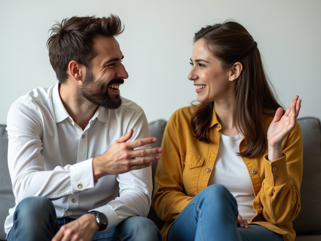 夫婦の問題解決を助ける友人と話す二人の画像