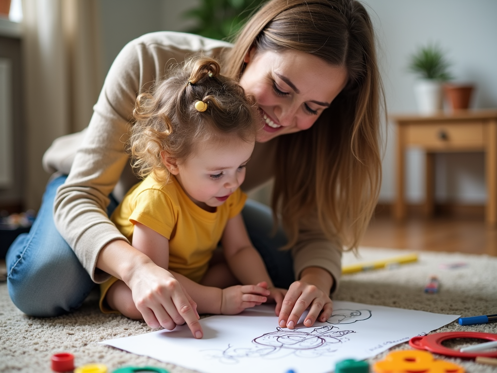 親が子どもの絵を褒める様子