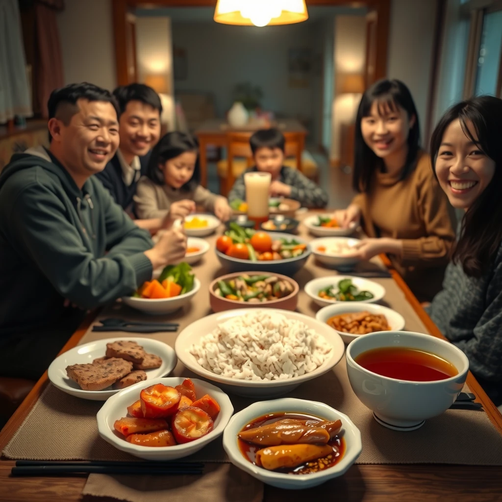 作り置きおかずの夕食テーブル