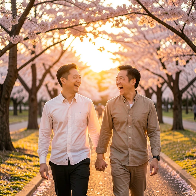 ワークショップ後に仲良く散歩する夫婦の幸せな姿