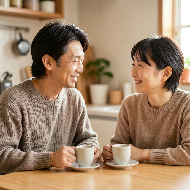 夫婦で気持ちを共有するチェックインタイムの様子