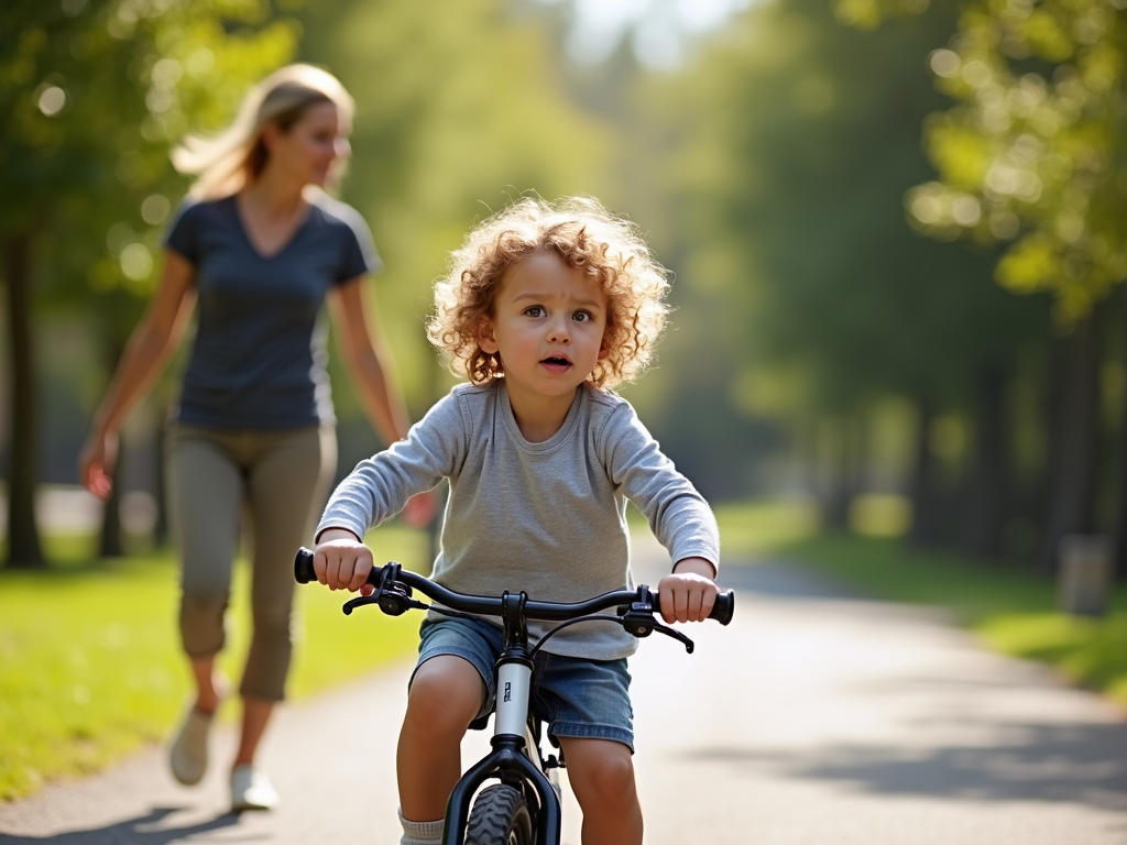 子供が初めて自転車に乗る様子