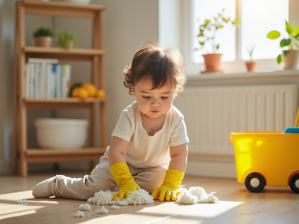 子供が掃除のタスクを楽しむ様子