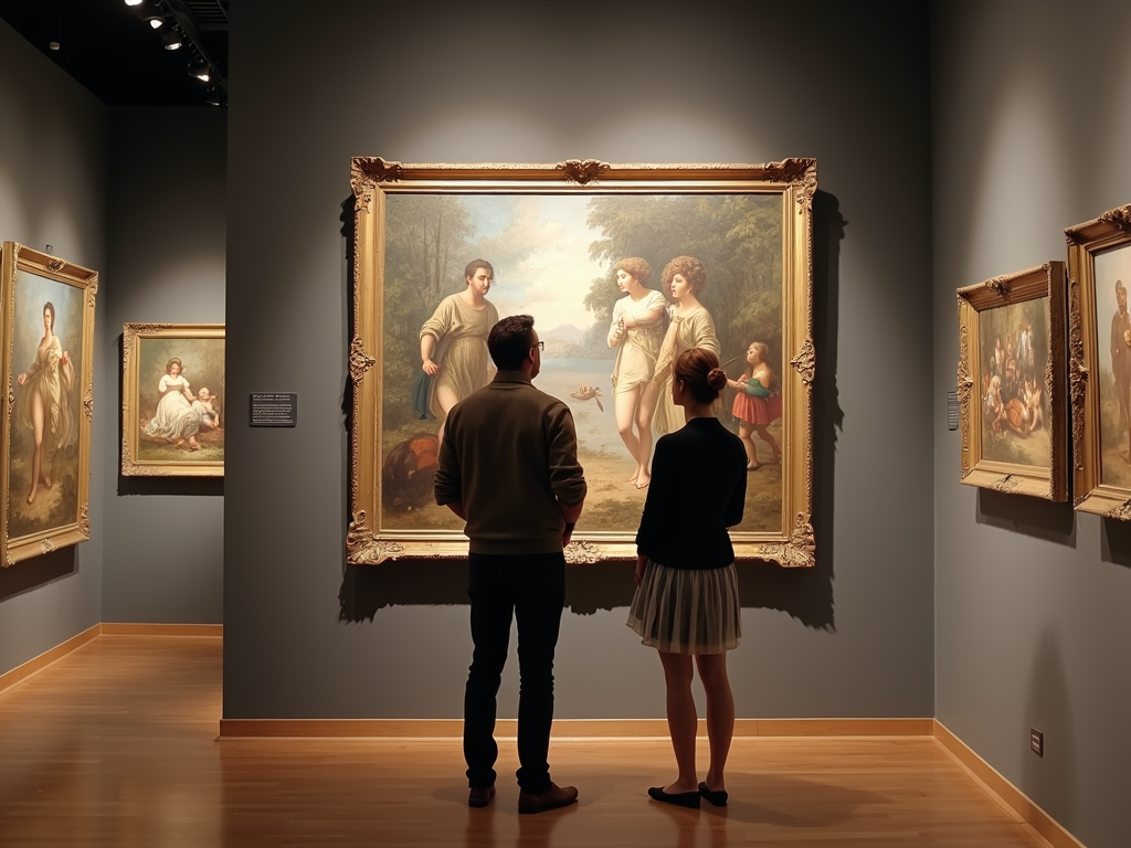 アートギャラリーで絵画を鑑賞する夫婦
