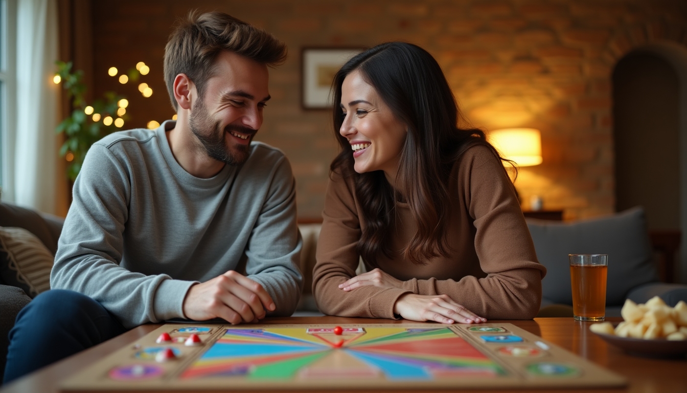 家でボードゲームを楽しむ夫婦