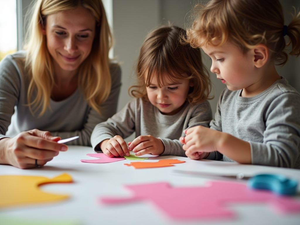 子どもが切り絵を作る様子