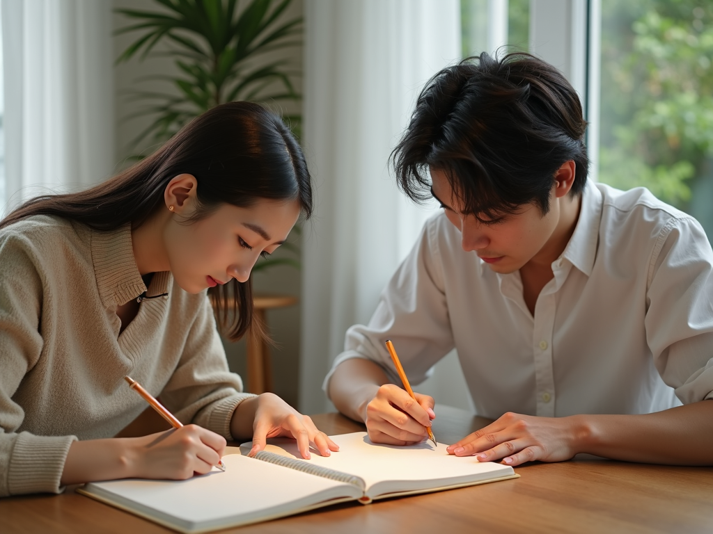 一緒に日記を書く夫婦