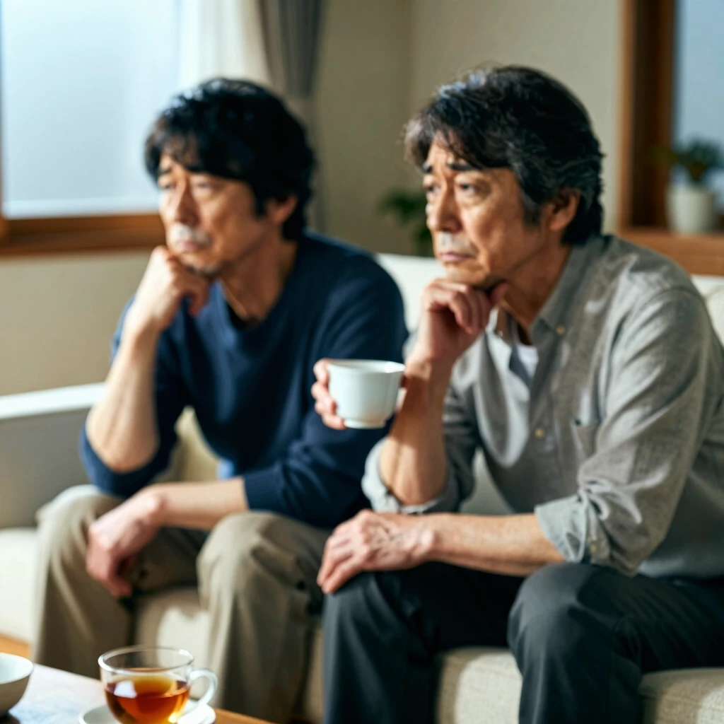 夫婦の問題を振り返る穏やかなリビングルームのシーン
