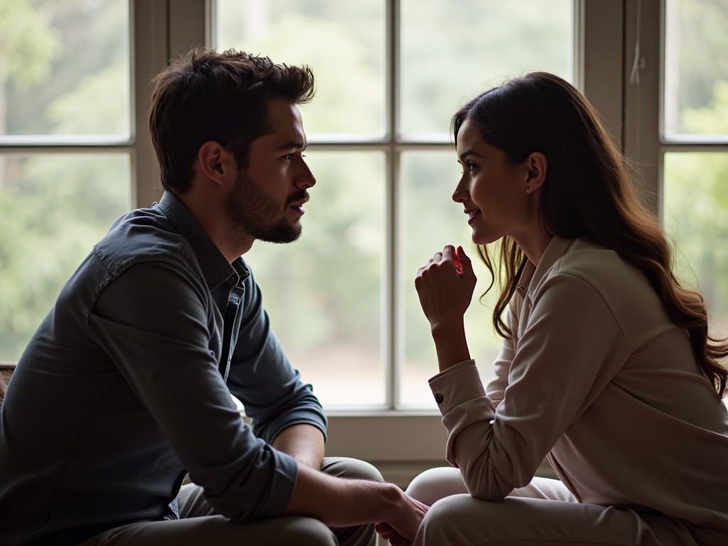 夫婦が落ち着いて会話をしている様子
