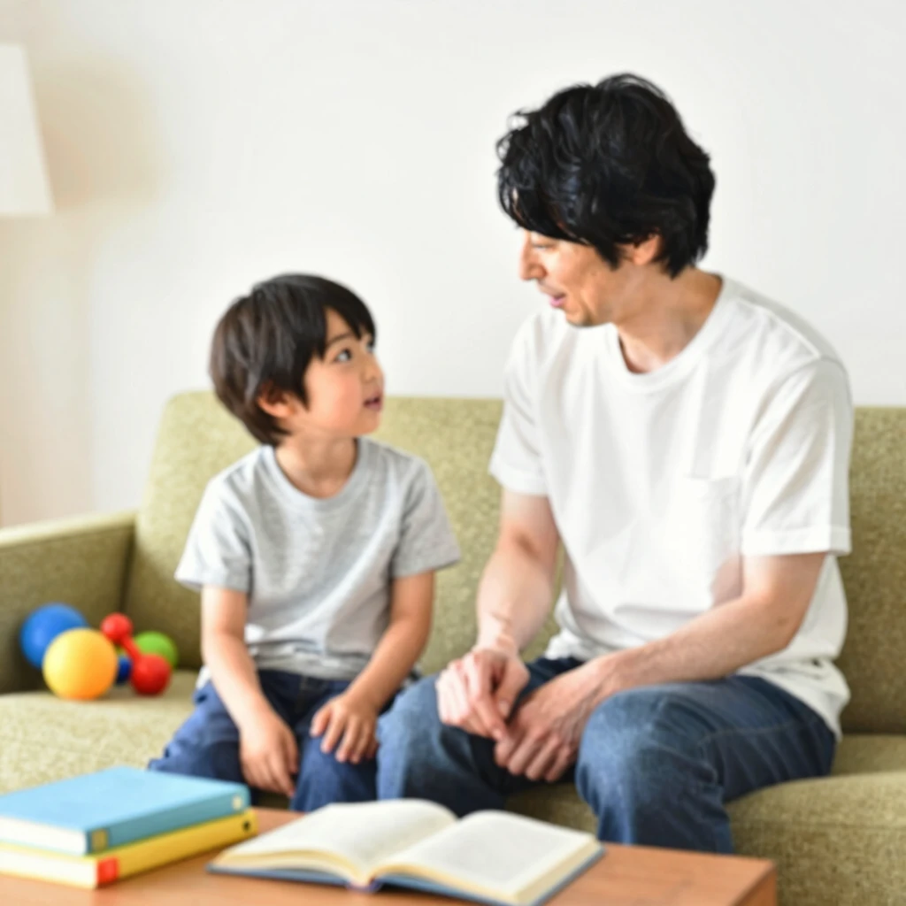 親子で会話を楽しむ様子、子育てと親子関係を深める瞬間