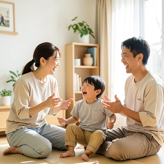 笑顔で協力し合う子育て中の家族