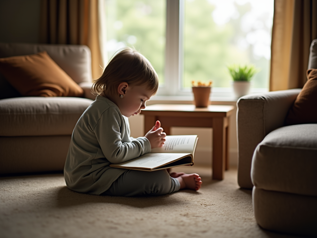 静かな部屋で本を読む子ども