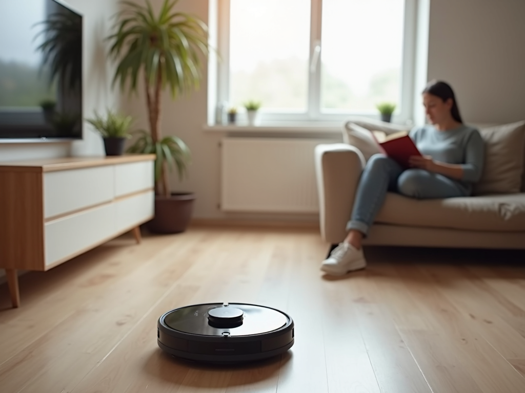 ロボット掃除機が床を掃除している様子