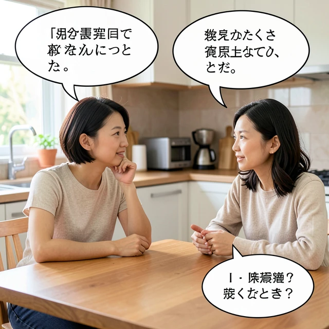 「私は」メッセージを使って穏やかに話す夫婦のイラスト