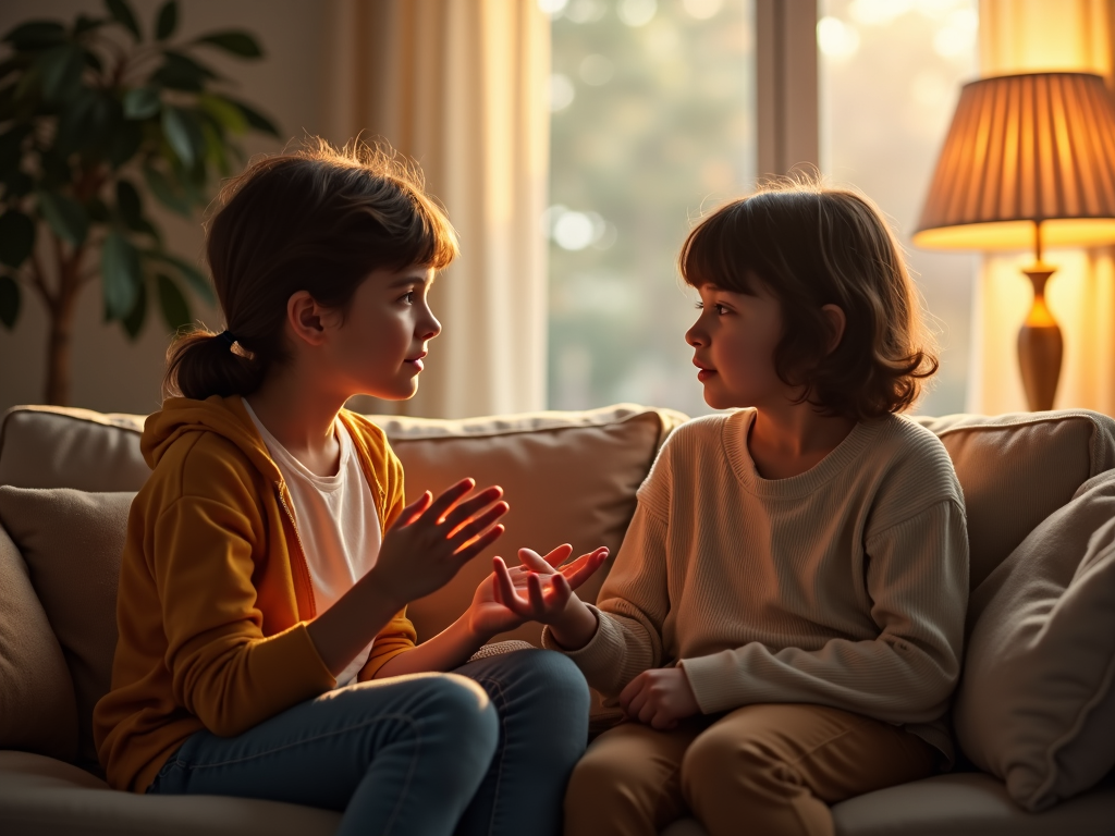 親と子が心を通わせる会話をする様子