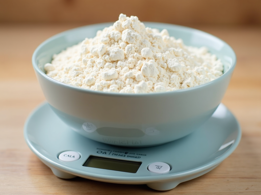 デジタルキッチンスケールで小麦粉を計量している様子