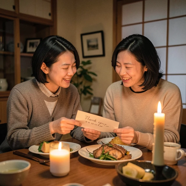 感謝のメモを交換する夫婦の感動的な瞬間
