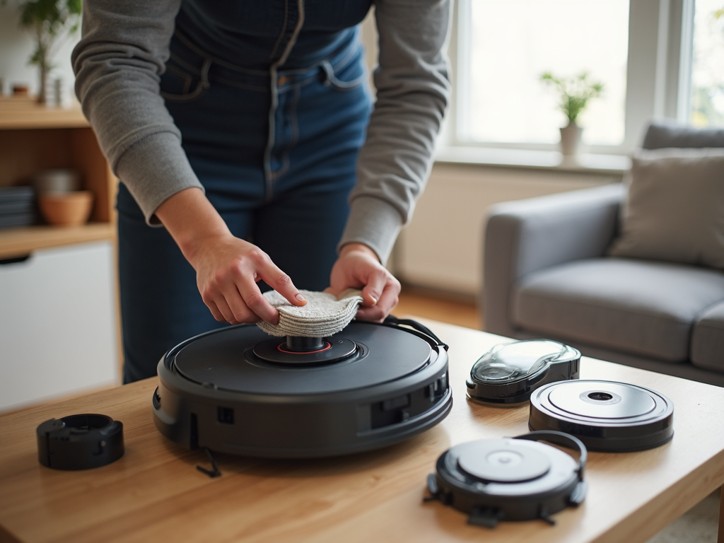 ロボット掃除機のフィルターを掃除している様子