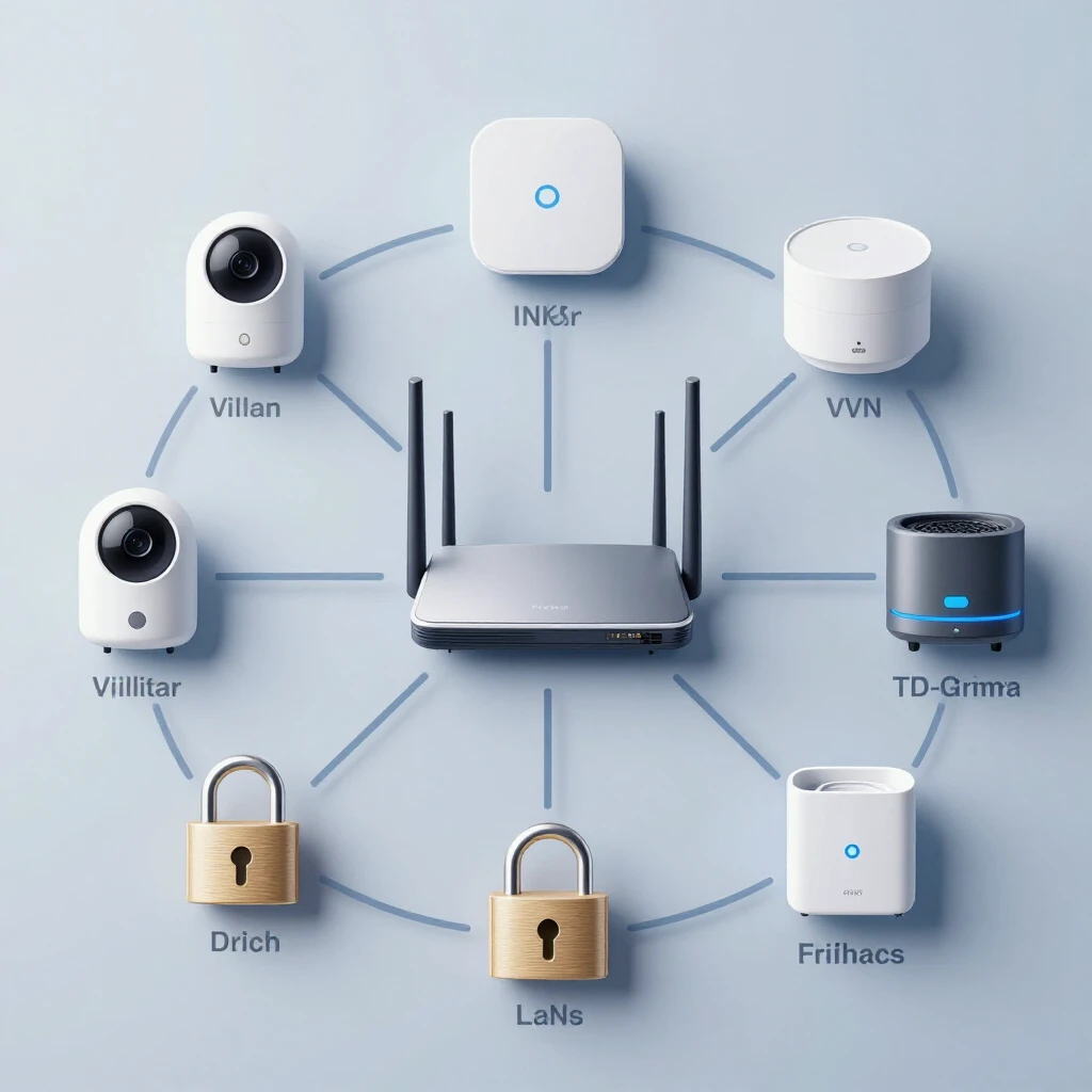 スマートホームのネットワーク構成図。ルーターとデバイスがファイアウォールで守られている様子