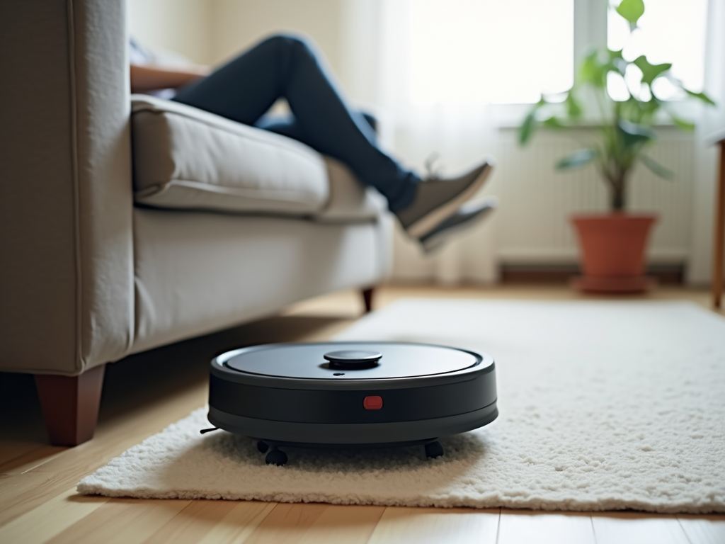 ロボット掃除機が掃除している間にリラックスする人