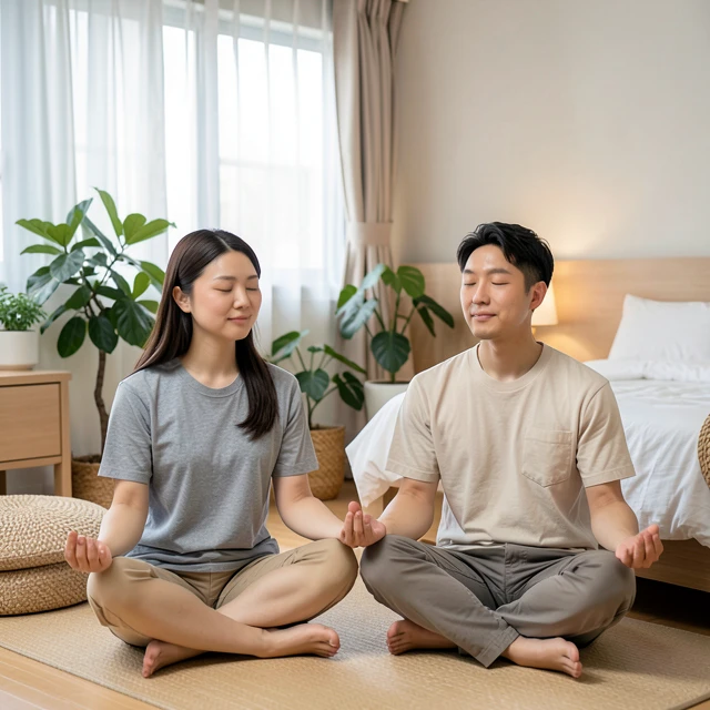 夫婦の問題解決におけるストレス管理の方法を実践する様子