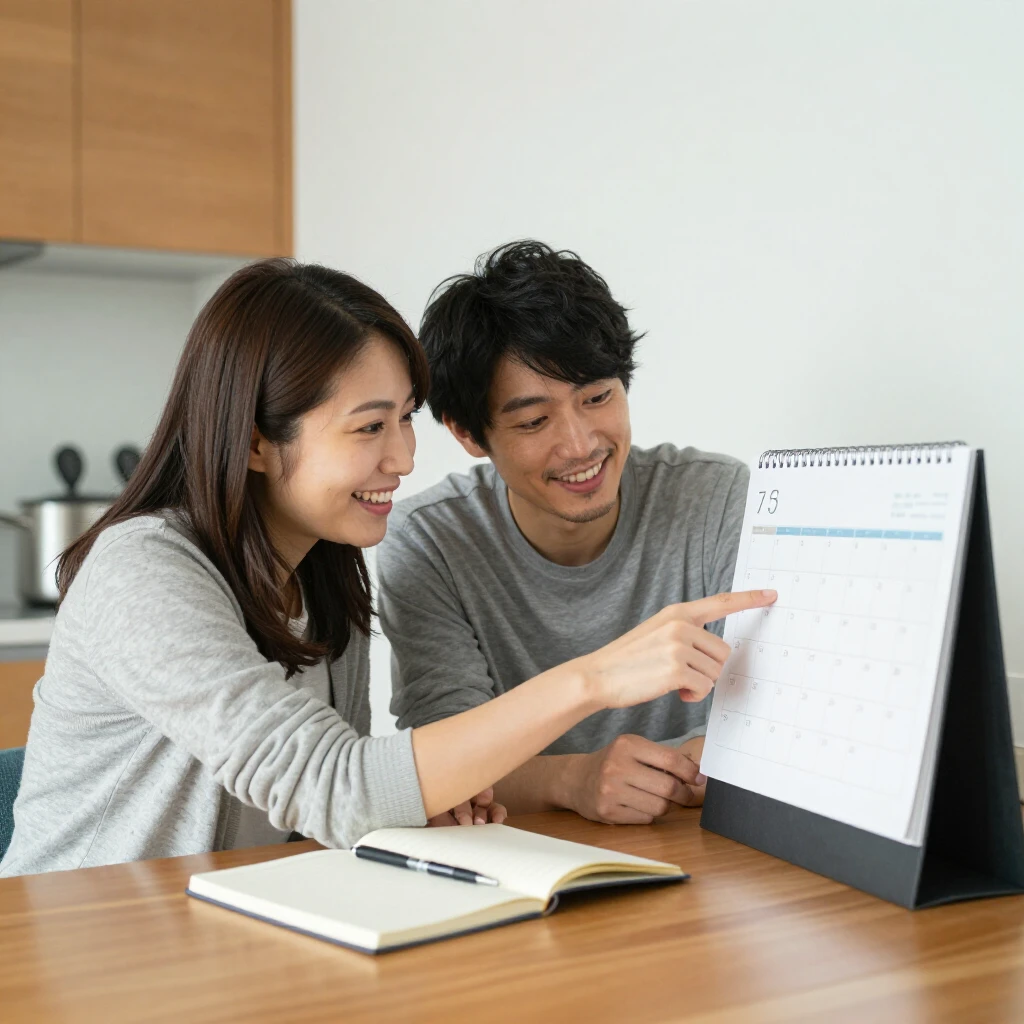 夫婦で家事スケジュールを話し合いながら計画を立てる様子