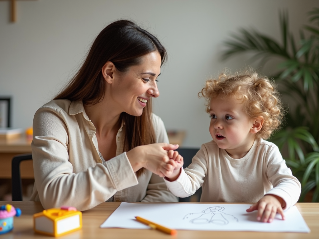 親が子供の手を握り、共感を示している様子