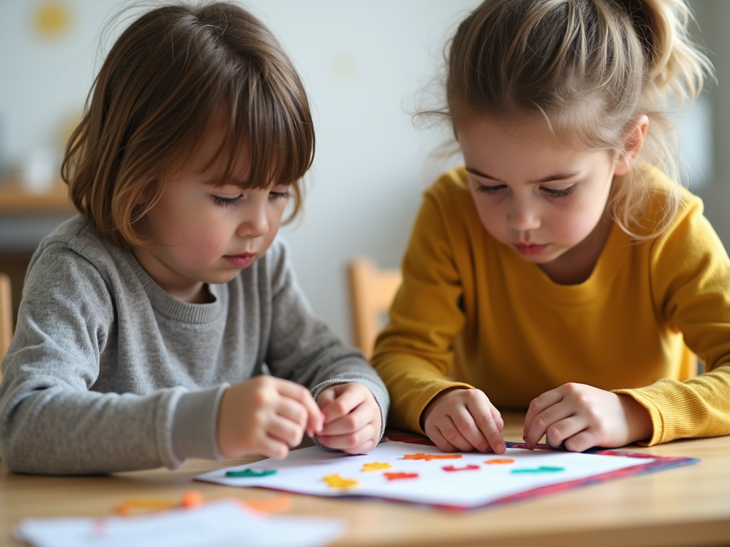 親と子供が一緒に工作を楽しんでいる様子