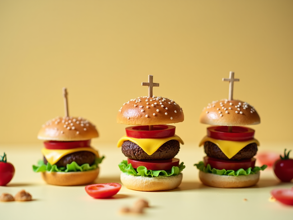家族でミニハンバーガーを作る楽しい場面