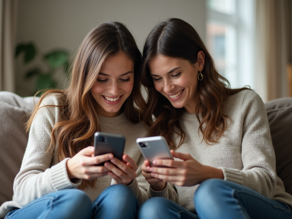 スマートフォンでメッセージをやり取りする夫婦