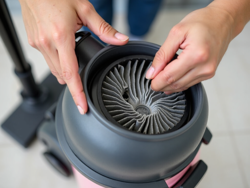 掃除機のメンテナンスを行う様子