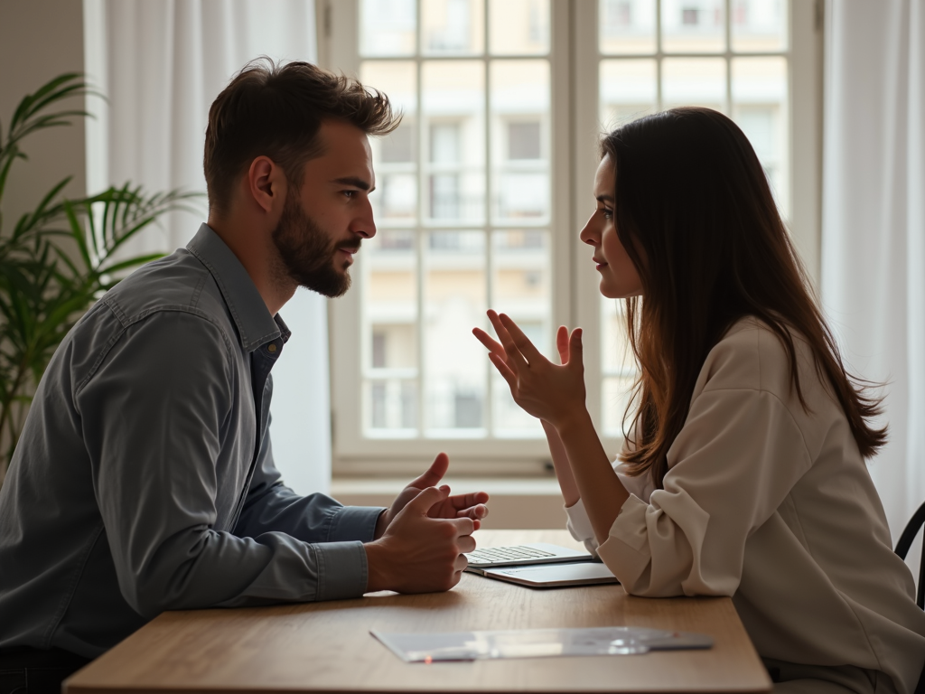 冷静に意見を交換し、解決策を見つける夫婦