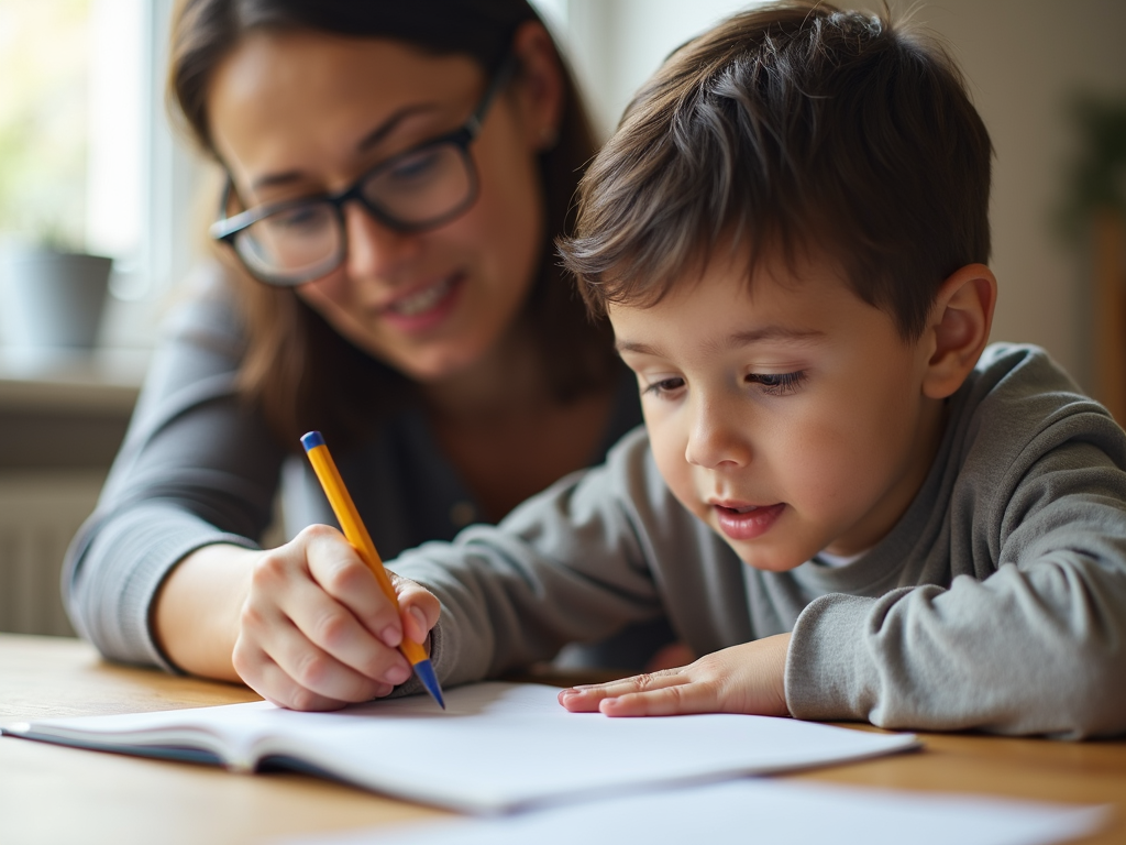 親が子どもの学習をサポートする様子