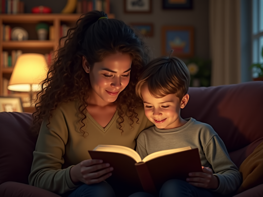 親子で本を読む様子