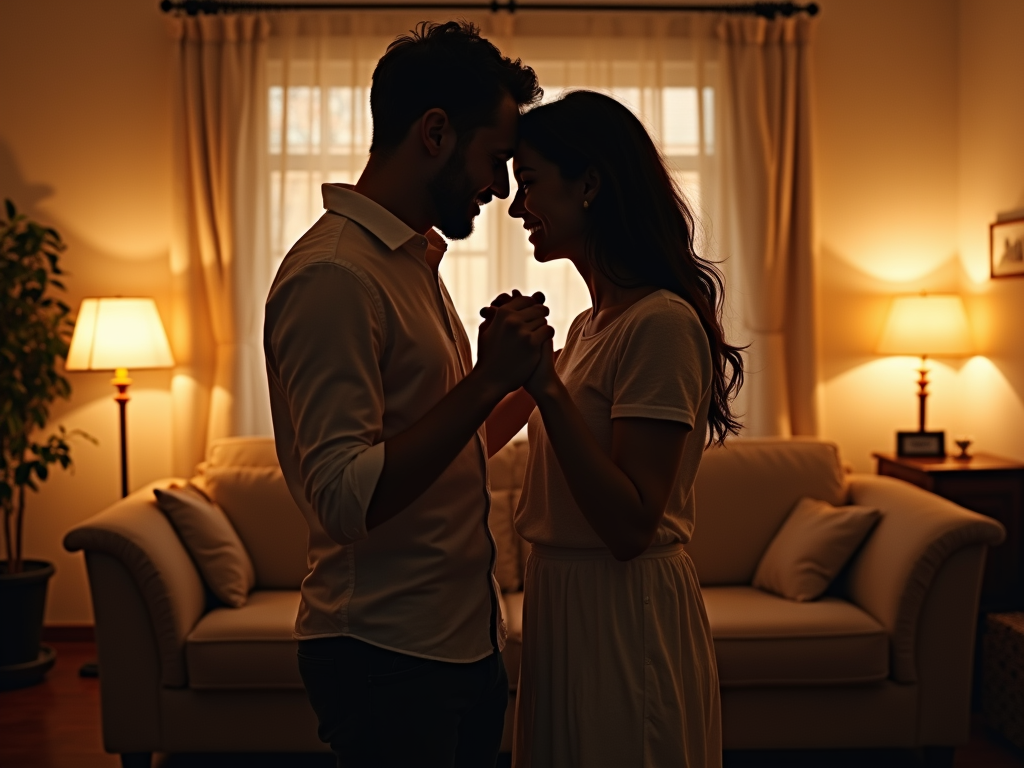 リビングでダンスを楽しむ夫婦