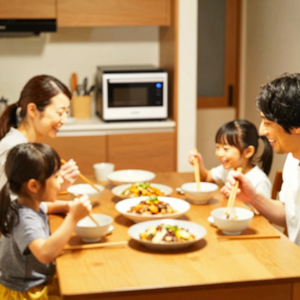 時短家電のおかげで家族団らんの時間が増えた様子