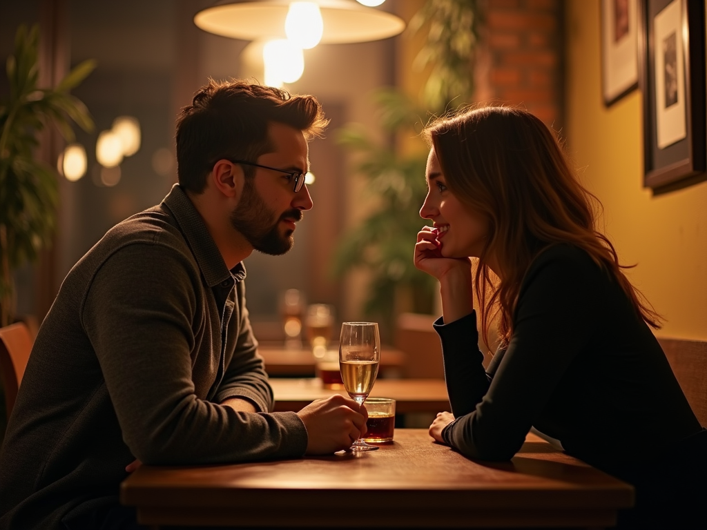 夫婦がテーブルで対話している様子
