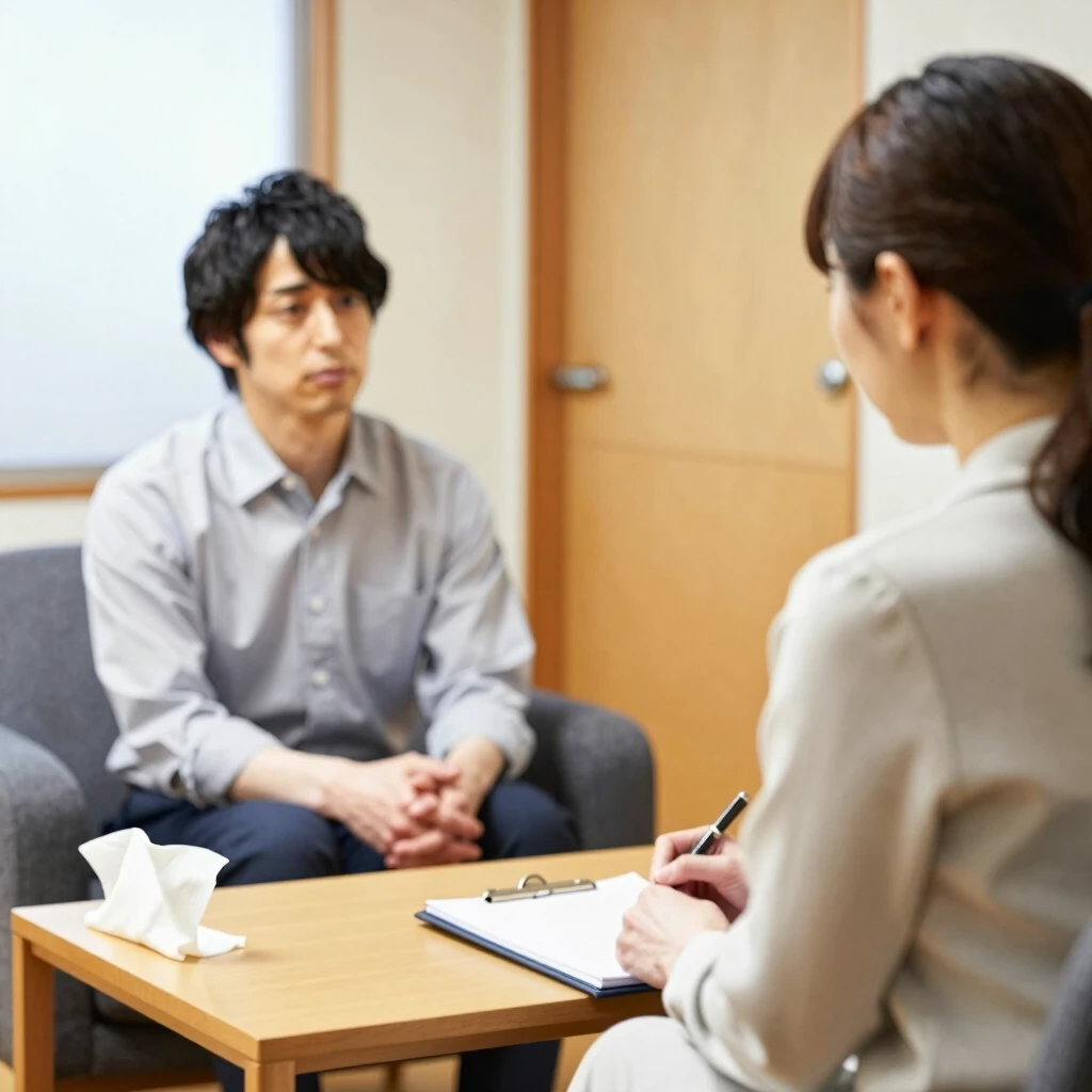 カウンセリングルームで相談する夫婦の様子